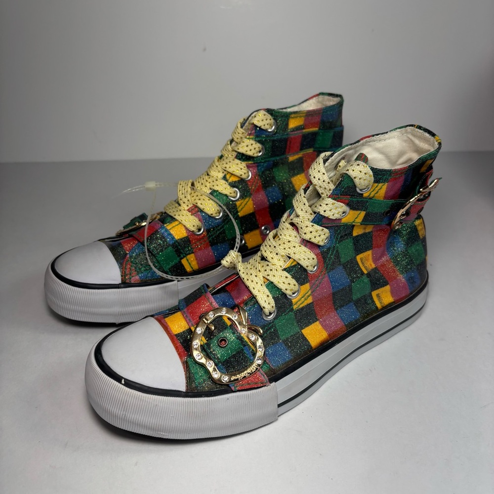 y2k apple Bottoms Multicolor Glitter High Top Sneakers Womens Size 6.5‎ New